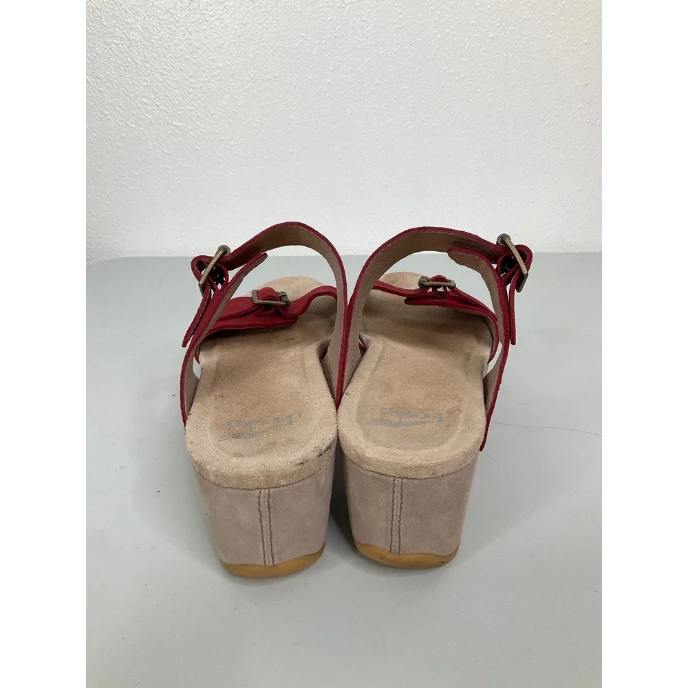 Dansko Red Nubuck Leather Platform Wedge Buckle Sandals Women 40 US 9.5-10